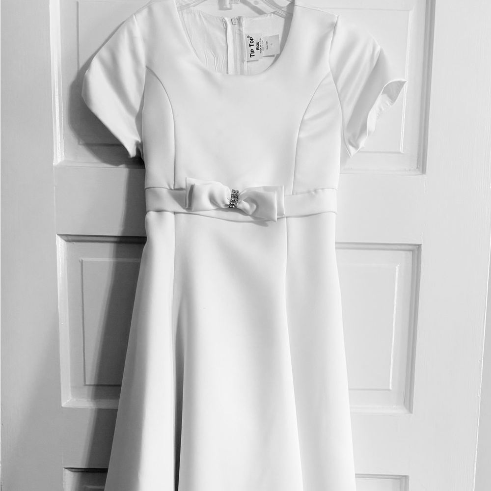 Tip Top Kids Long White Dress with Puff Sleeves Size 12